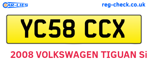 YC58CCX are the vehicle registration plates.