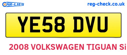 YE58DVU are the vehicle registration plates.