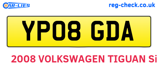 YP08GDA are the vehicle registration plates.