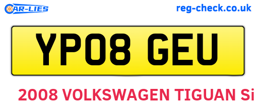 YP08GEU are the vehicle registration plates.