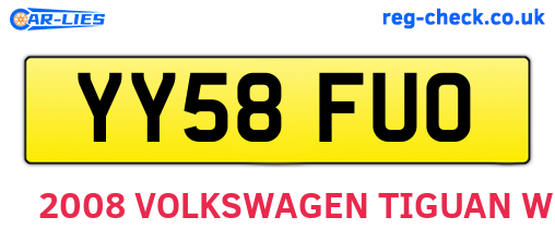 YY58FUO are the vehicle registration plates.
