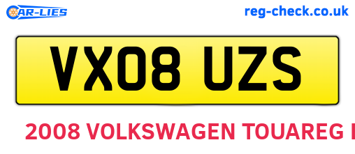 VX08UZS are the vehicle registration plates.