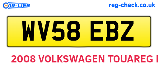 WV58EBZ are the vehicle registration plates.