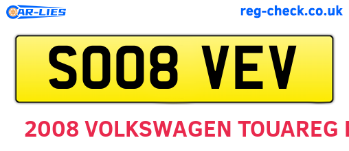 SO08VEV are the vehicle registration plates.