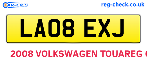 LA08EXJ are the vehicle registration plates.