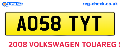 AO58TYT are the vehicle registration plates.