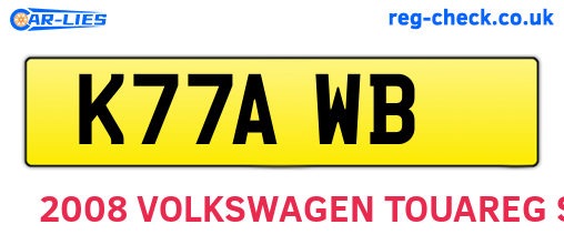 K77AWB are the vehicle registration plates.