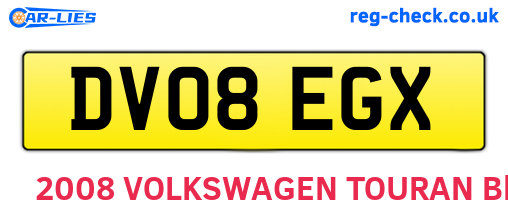 DV08EGX are the vehicle registration plates.