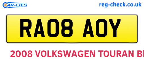 RA08AOY are the vehicle registration plates.