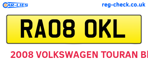 RA08OKL are the vehicle registration plates.