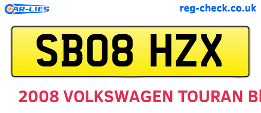 SB08HZX are the vehicle registration plates.