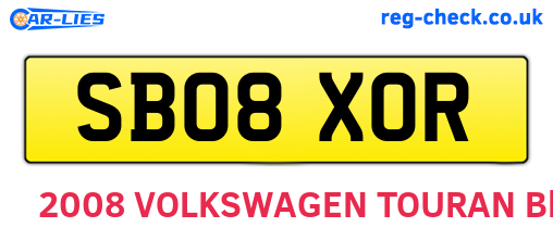 SB08XOR are the vehicle registration plates.