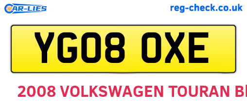 YG08OXE are the vehicle registration plates.