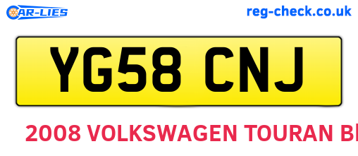 YG58CNJ are the vehicle registration plates.