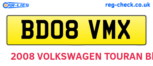 BD08VMX are the vehicle registration plates.