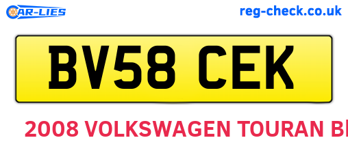 BV58CEK are the vehicle registration plates.