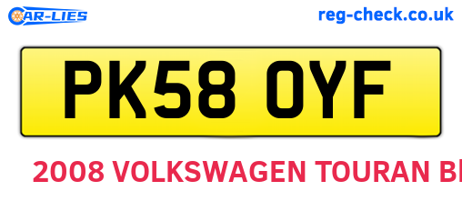 PK58OYF are the vehicle registration plates.