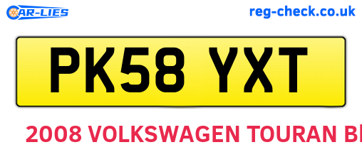 PK58YXT are the vehicle registration plates.