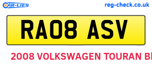 RA08ASV are the vehicle registration plates.