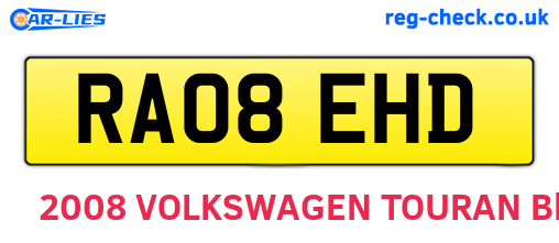 RA08EHD are the vehicle registration plates.