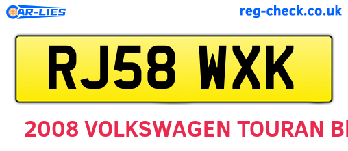 RJ58WXK are the vehicle registration plates.