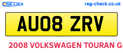 AU08ZRV are the vehicle registration plates.