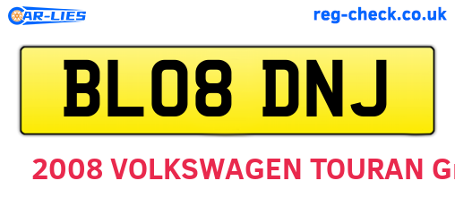 BL08DNJ are the vehicle registration plates.