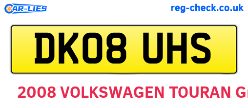 DK08UHS are the vehicle registration plates.