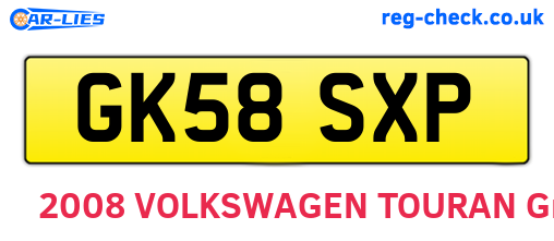 GK58SXP are the vehicle registration plates.