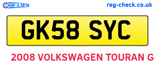 GK58SYC are the vehicle registration plates.