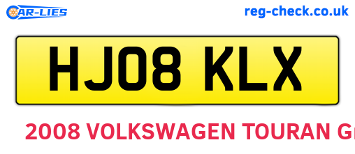 HJ08KLX are the vehicle registration plates.