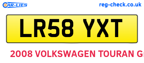 LR58YXT are the vehicle registration plates.