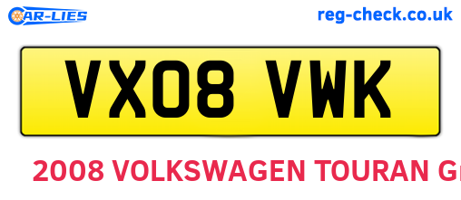 VX08VWK are the vehicle registration plates.