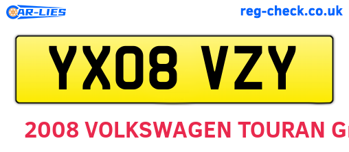 YX08VZY are the vehicle registration plates.