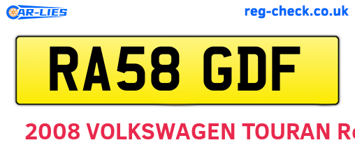 RA58GDF are the vehicle registration plates.
