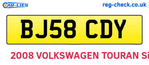 BJ58CDY are the vehicle registration plates.