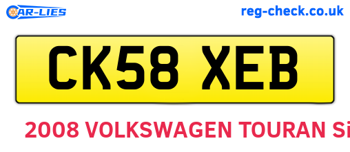 CK58XEB are the vehicle registration plates.