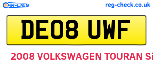DE08UWF are the vehicle registration plates.