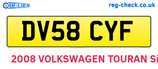 DV58CYF are the vehicle registration plates.