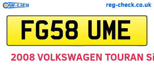 FG58UME are the vehicle registration plates.