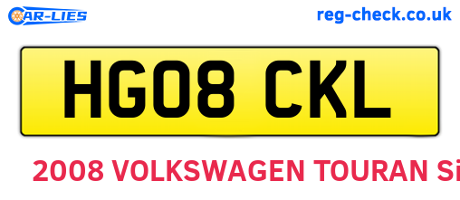 HG08CKL are the vehicle registration plates.