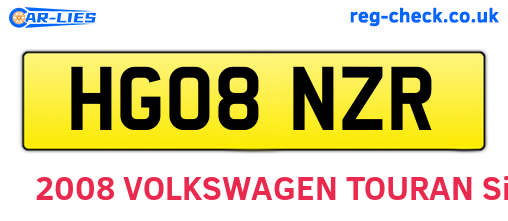 HG08NZR are the vehicle registration plates.