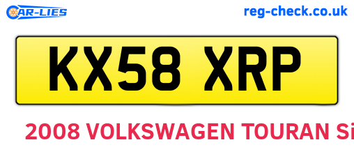KX58XRP are the vehicle registration plates.