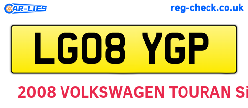 LG08YGP are the vehicle registration plates.