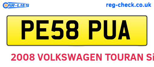 PE58PUA are the vehicle registration plates.