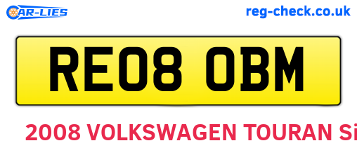 RE08OBM are the vehicle registration plates.