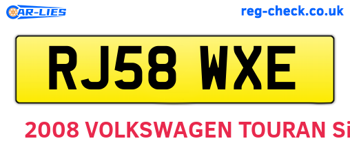 RJ58WXE are the vehicle registration plates.