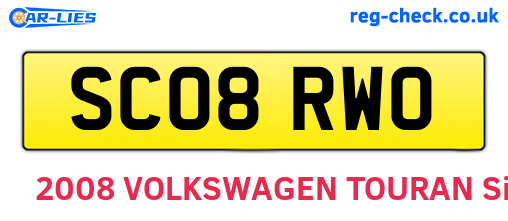 SC08RWO are the vehicle registration plates.