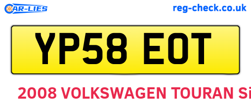 YP58EOT are the vehicle registration plates.