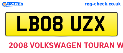 LB08UZX are the vehicle registration plates.